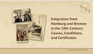 Andrea Bentschneider - Emigration from Hamburg and Bremen in the 19th Century title slide for the presentation, 2019