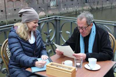Andrea Bentschneider and Geoffrey Rush during the shooting of "Who Do You Thik You Are?" in Speicherstadt Hamburg