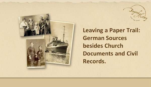 First slide of Andrea Bentschneider‘s presentation at the 24-Hour Webinar Marathon 2021 on „Leaving a paper trail - Other German sources besides church books and civil records“.