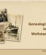 First slide of the presentation by Andrea Bentschneider at Genealogica 2022 on "Genealogischen Quellen in der Weltstadt Hamburg" (Genealogical sources in the cosmopolitan city of Hamburg)