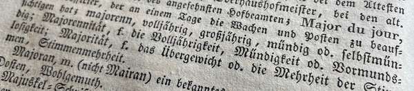 Definition majorenn/Majorennität in an old dictionary Photo of an old dictionary entry for majorenn/Majorennität
