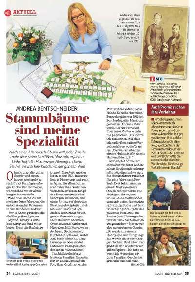 Article in the German magazine BILD der FRAU on Andrea Bentschneider, genealogy and Beyond History